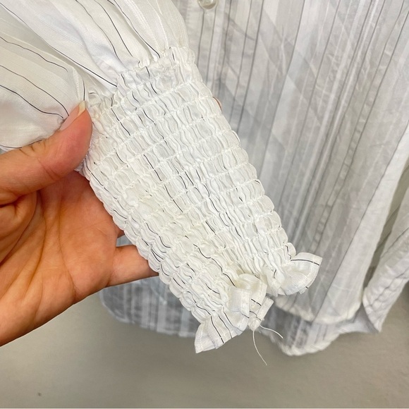 Blu Pepper Striped Smocked Cuffs Relaxed Fit Button Down Shirt White Size M - Picture 4 of 6